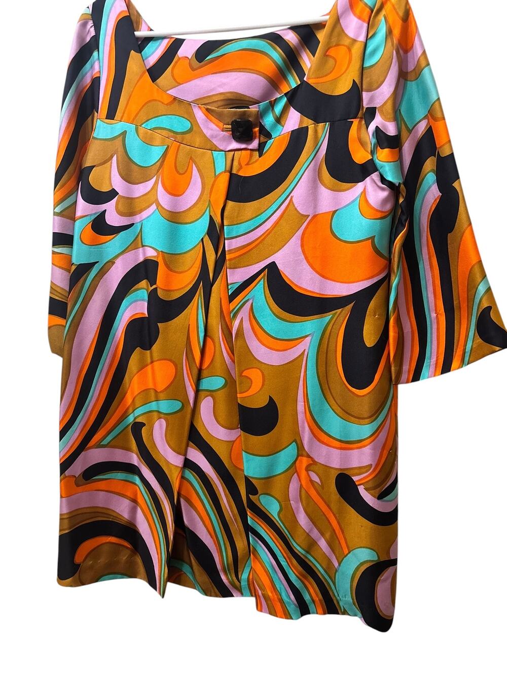 Milly of New York Psychedelic Swirl Print Mini Dress Size 6 Bell Sleeve Mod 70s